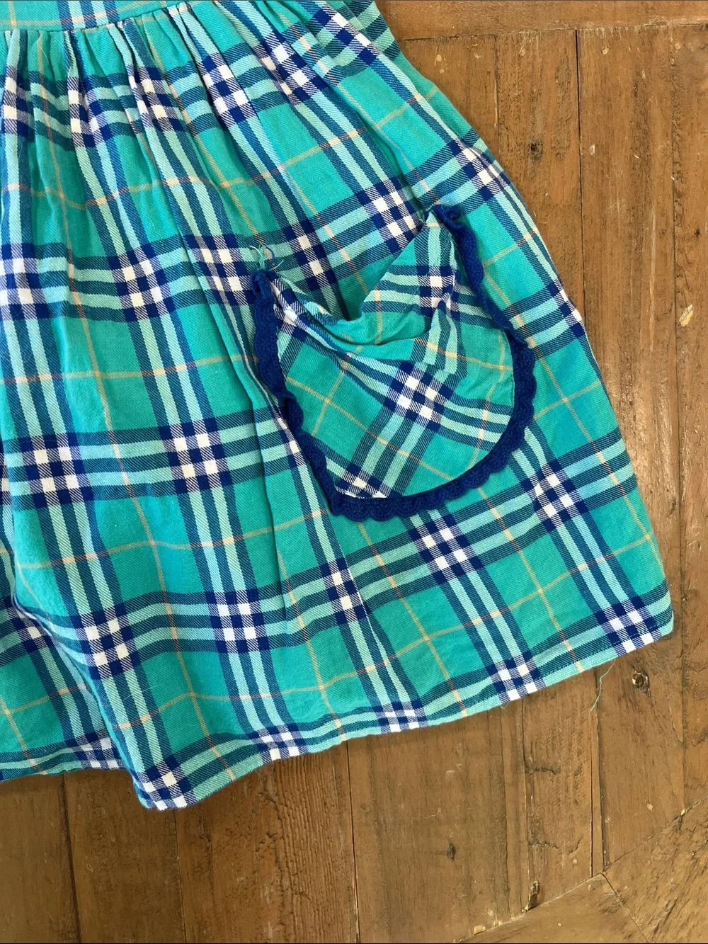 SweetHoney Aqua and navy plaid sleeveless tunic girls 8
